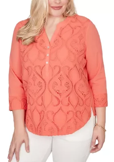 Women's Resort Living Scroll Lace Texture Top
