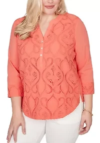 Women's Resort Living Scroll Lace Texture Top