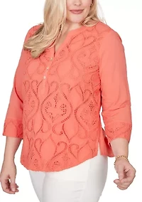 Women's Resort Living Scroll Lace Texture Top