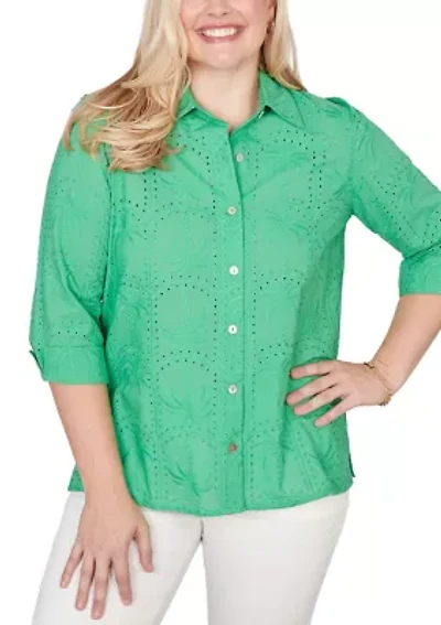 Women's Resort Living Palm Tree Eyelet Shirt