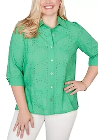 Women's Resort Living Palm Tree Eyelet Shirt