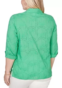 Women's Resort Living Palm Tree Eyelet Shirt