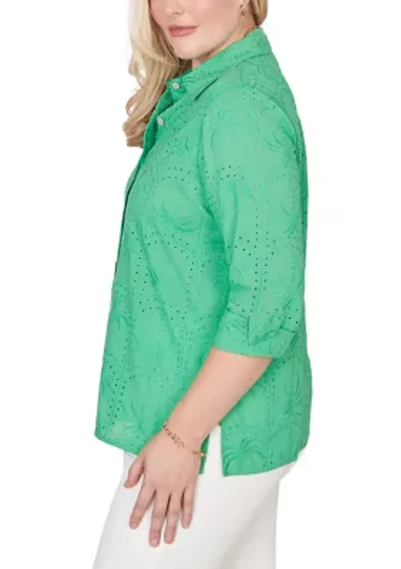Women's Resort Living Palm Tree Eyelet Shirt