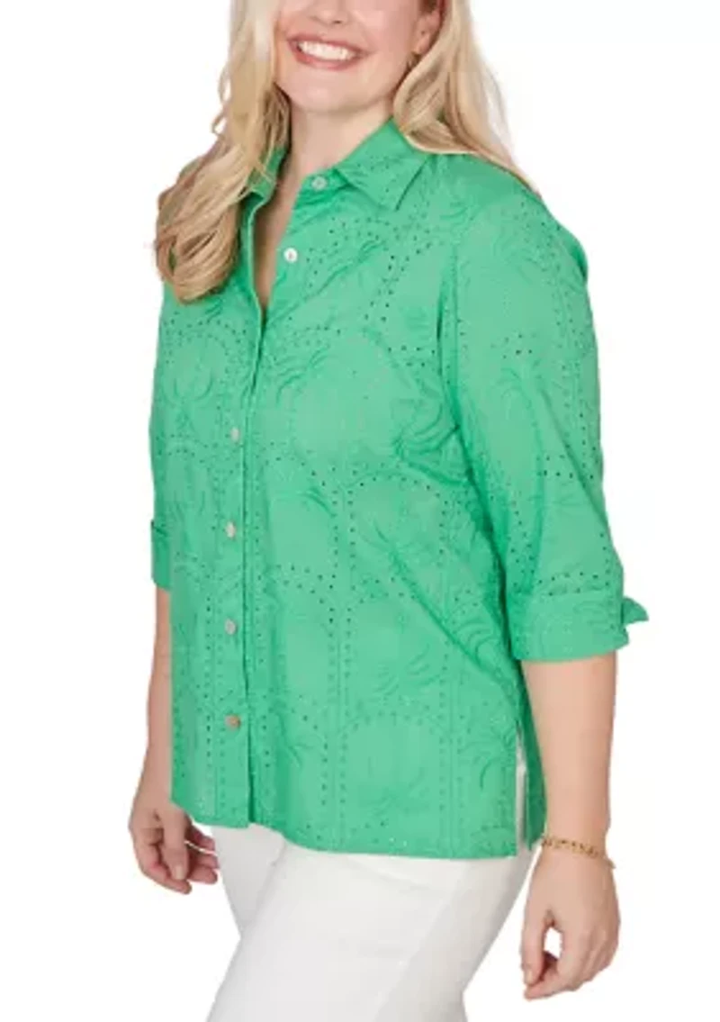 Women's Resort Living Palm Tree Eyelet Shirt
