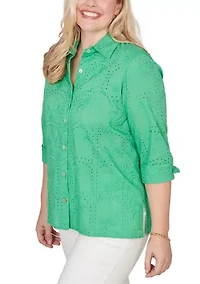 Women's Resort Living Palm Tree Eyelet Shirt