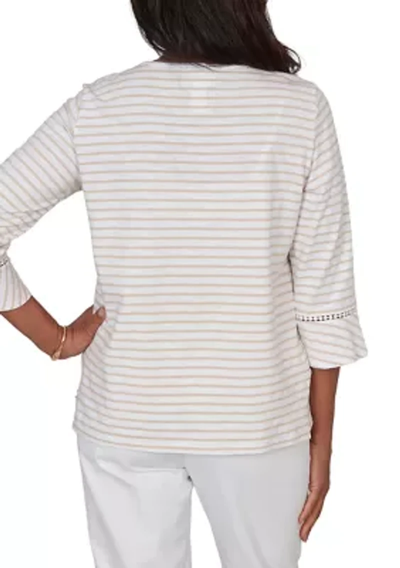 Women's Resort Living Stripe Parrot Embroidery Top