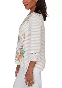 Women's Resort Living Stripe Parrot Embroidery Top