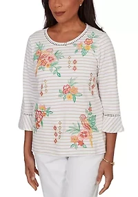 Women's Resort Living Stripe Parrot Embroidery Top