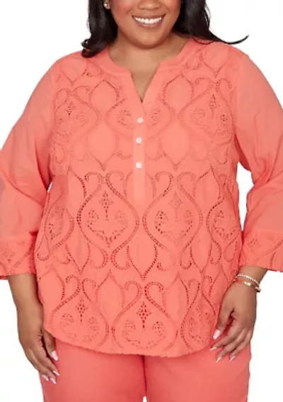 Plus Resort Living Scroll Lace Texture Top