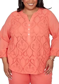 Plus Resort Living Scroll Lace Texture Top