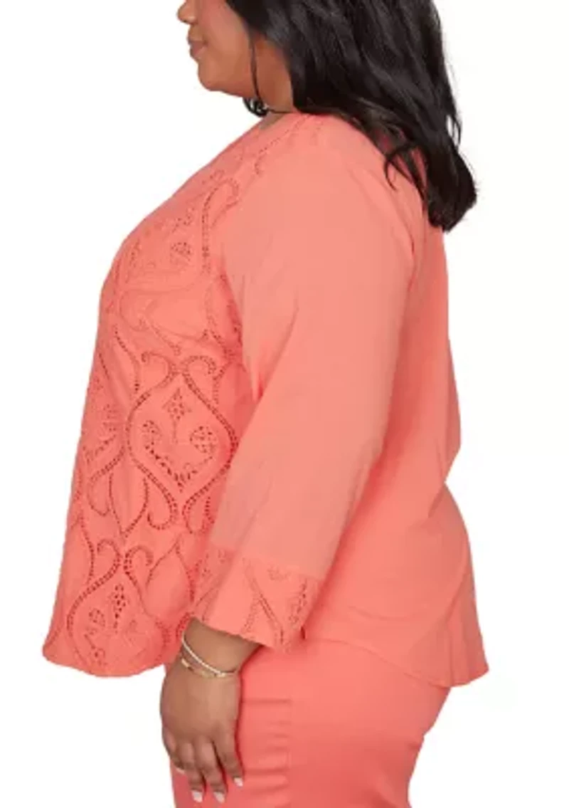 Plus Resort Living Scroll Lace Texture Top