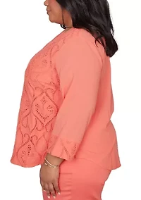 Plus Resort Living Scroll Lace Texture Top