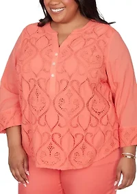 Plus Resort Living Scroll Lace Texture Top