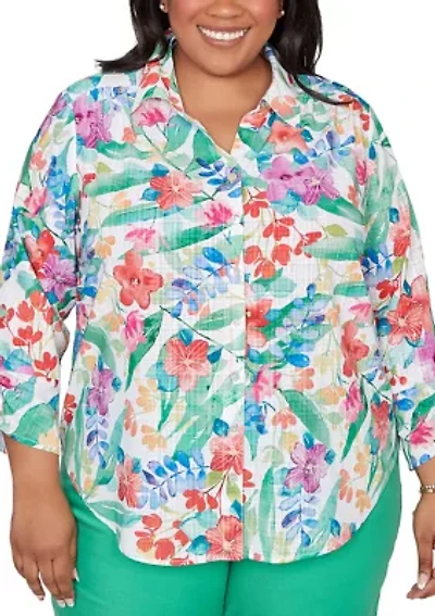 Plus Resort Living Tropical Print Top