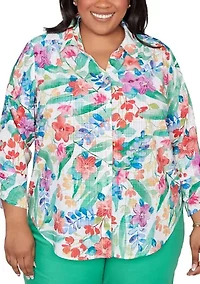 Plus Resort Living Tropical Print Top