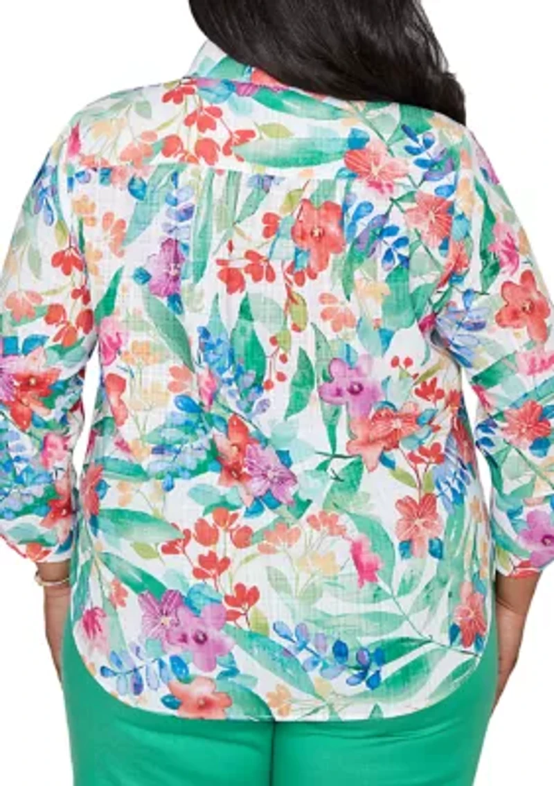 Plus Resort Living Tropical Print Top