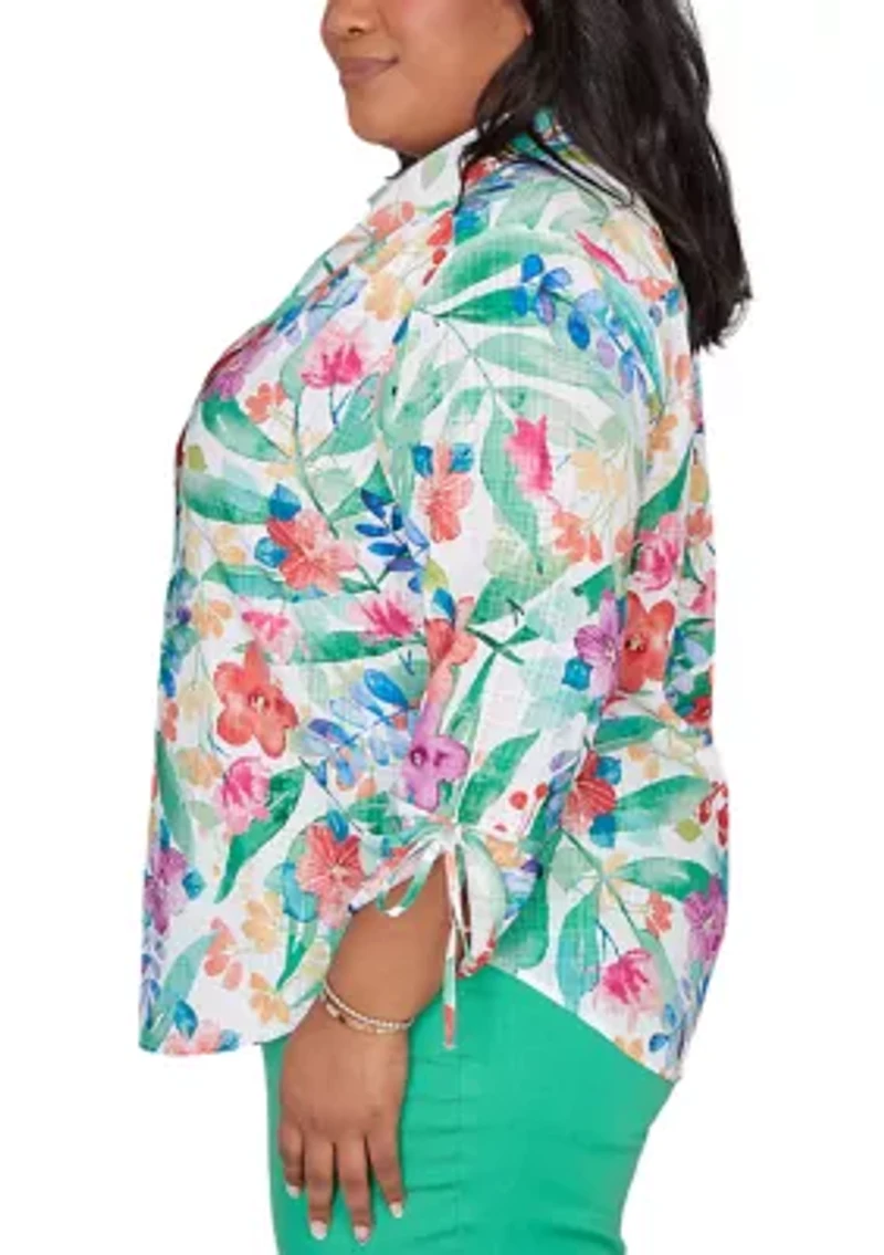 Plus Resort Living Tropical Print Top
