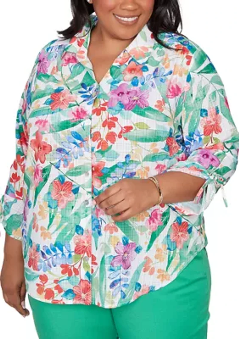 Plus Resort Living Tropical Print Top
