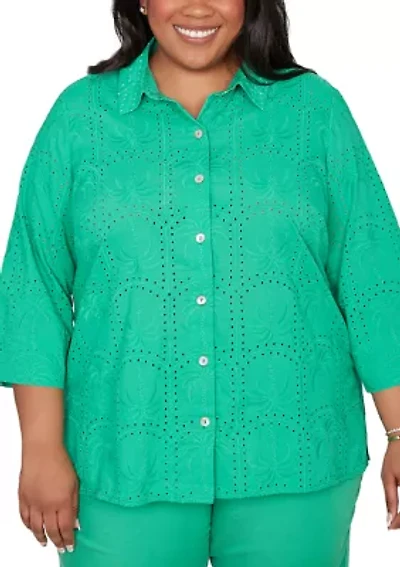 Plus Resort Living Palm Tree Eyelet Top