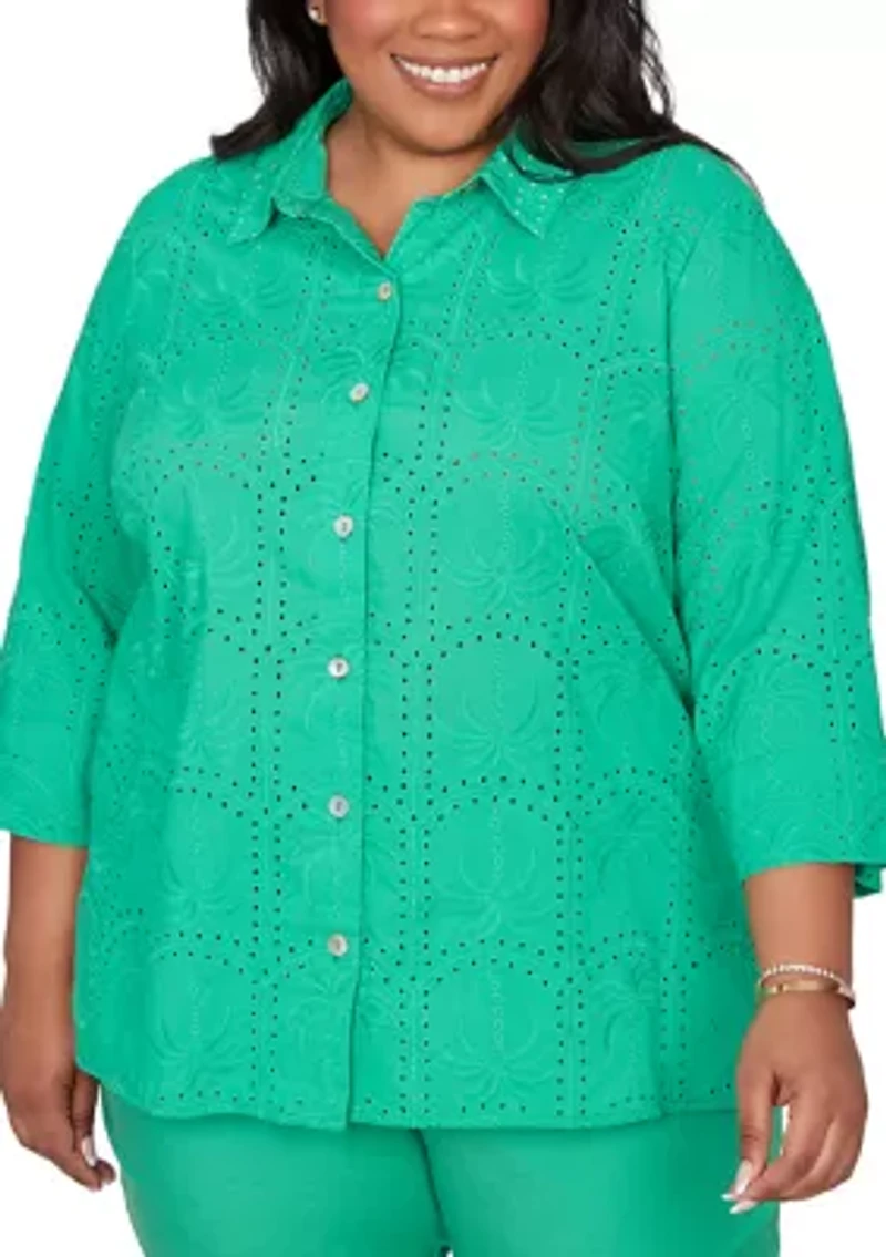 Plus Resort Living Palm Tree Eyelet Top