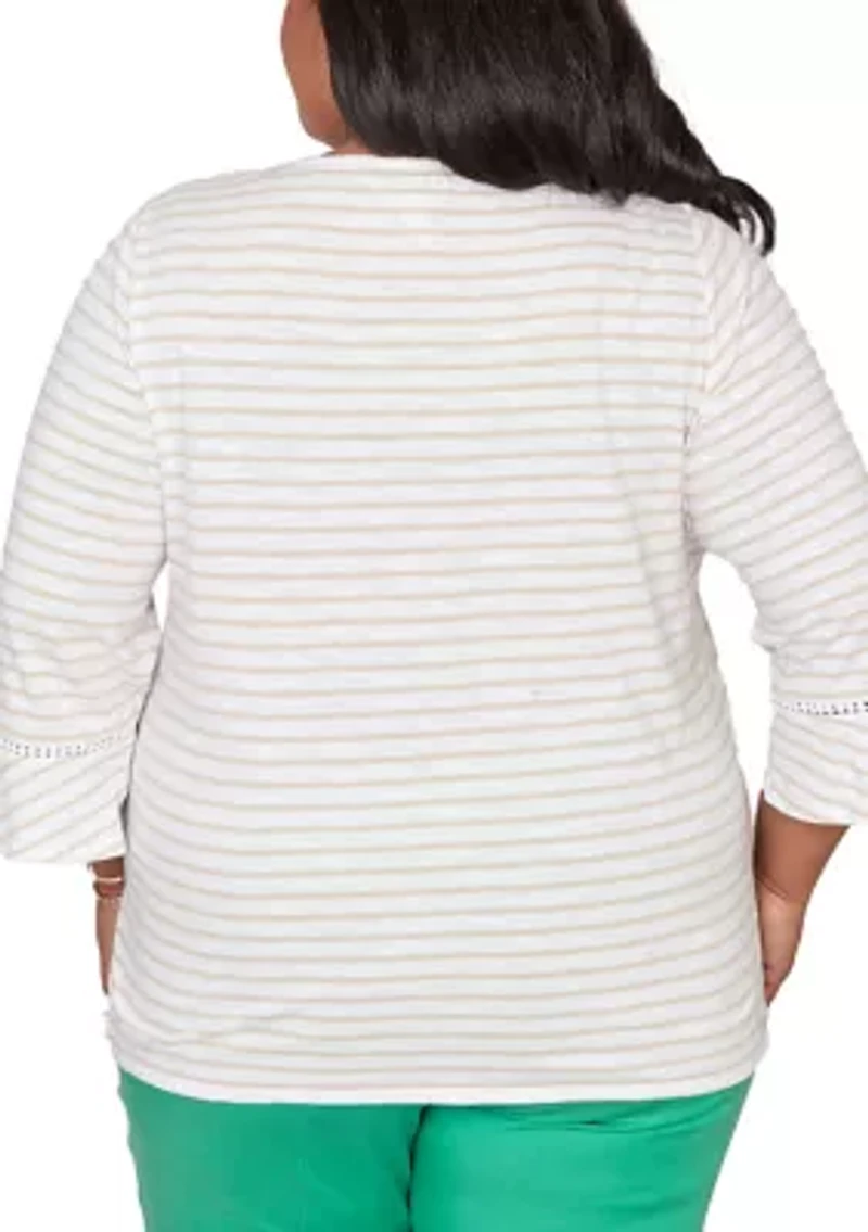 Plus Resort Living Stripe Parrot Embroidery Top