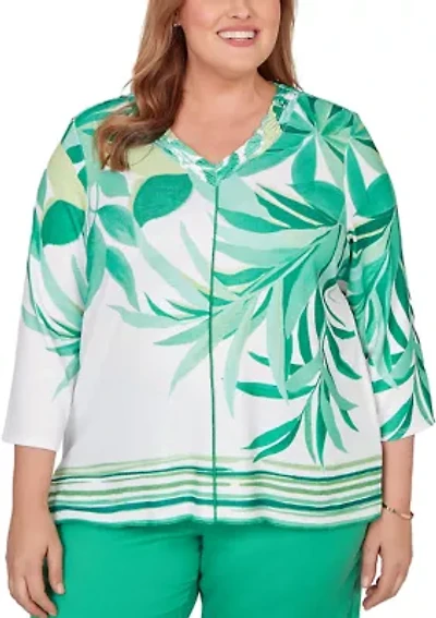 Plus Resort Living Monotone Leaf Border Top