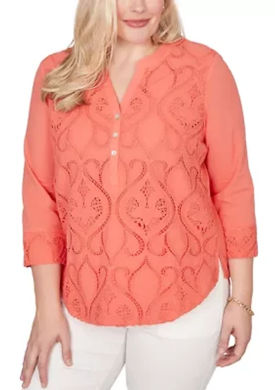 Petite Resort Living Scroll Lace Texture Top