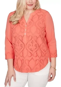 Petite Resort Living Scroll Lace Texture Top