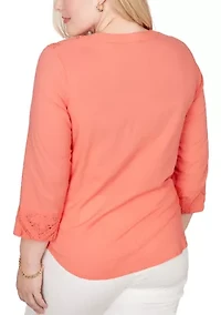Petite Resort Living Scroll Lace Texture Top