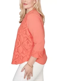 Petite Resort Living Scroll Lace Texture Top