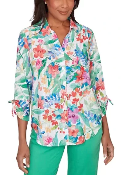 Petite Resort Living Tropical Print Shirt