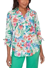 Petite Resort Living Tropical Print Shirt