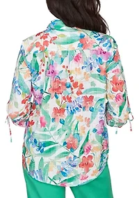 Petite Resort Living Tropical Print Shirt