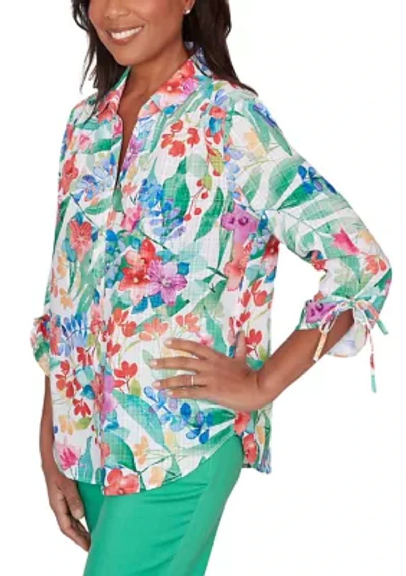 Petite Resort Living Tropical Print Shirt