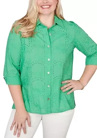 Petite Resort Living Palm Tree Eyelet Shirt