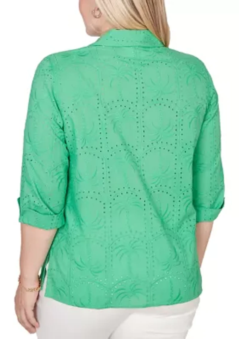 Petite Resort Living Palm Tree Eyelet Shirt