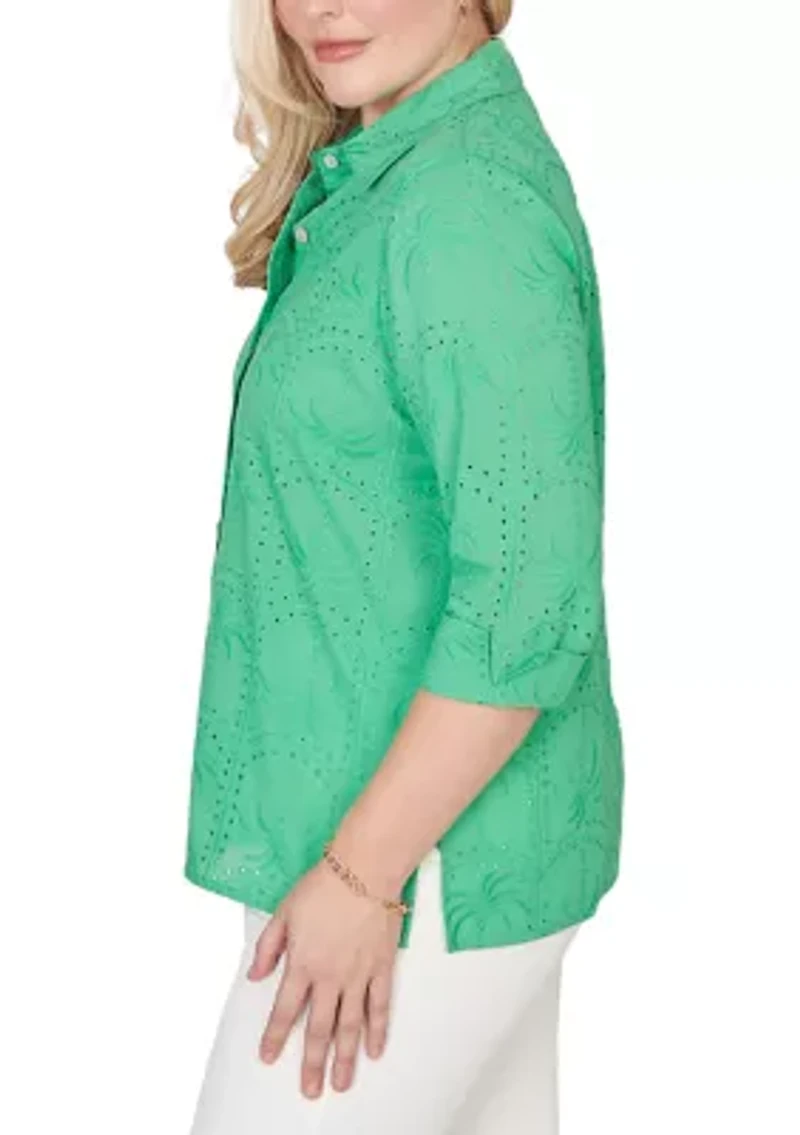 Petite Resort Living Palm Tree Eyelet Shirt