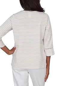 Petite Resort Living Stripe Parrot Embroidery Top