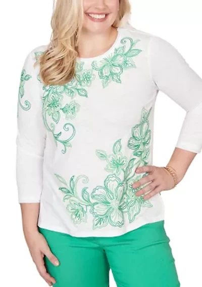 Petite Resort Living Floral Embroidery Top