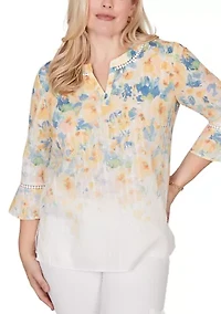 Women's Out Of The Blue Floral Yoke Top