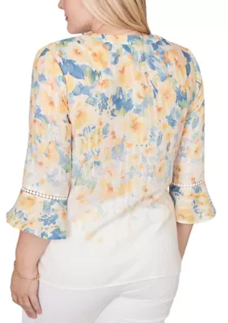 Women's Out Of The Blue Floral Yoke Top