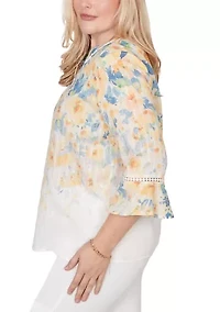 Women's Out Of The Blue Floral Yoke Top