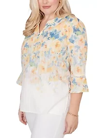 Women's Out Of The Blue Floral Yoke Top