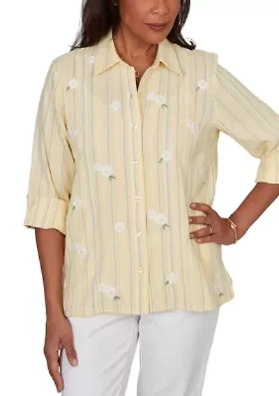 Women's Out Of The Blue Daisy Embroidered Stripe Shirt