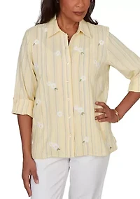 Women's Out Of The Blue Daisy Embroidered Stripe Shirt