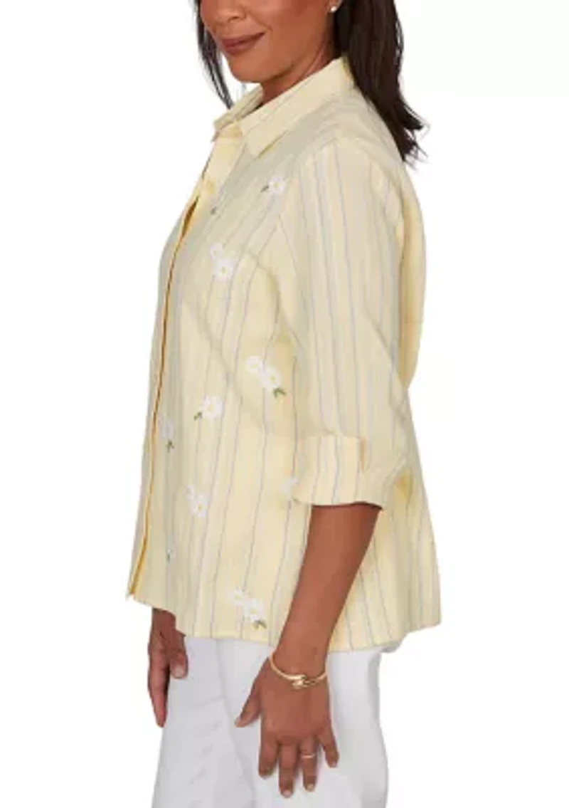 Women's Out Of The Blue Daisy Embroidered Stripe Shirt