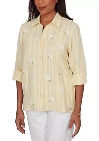 Women's Out Of The Blue Daisy Embroidered Stripe Shirt