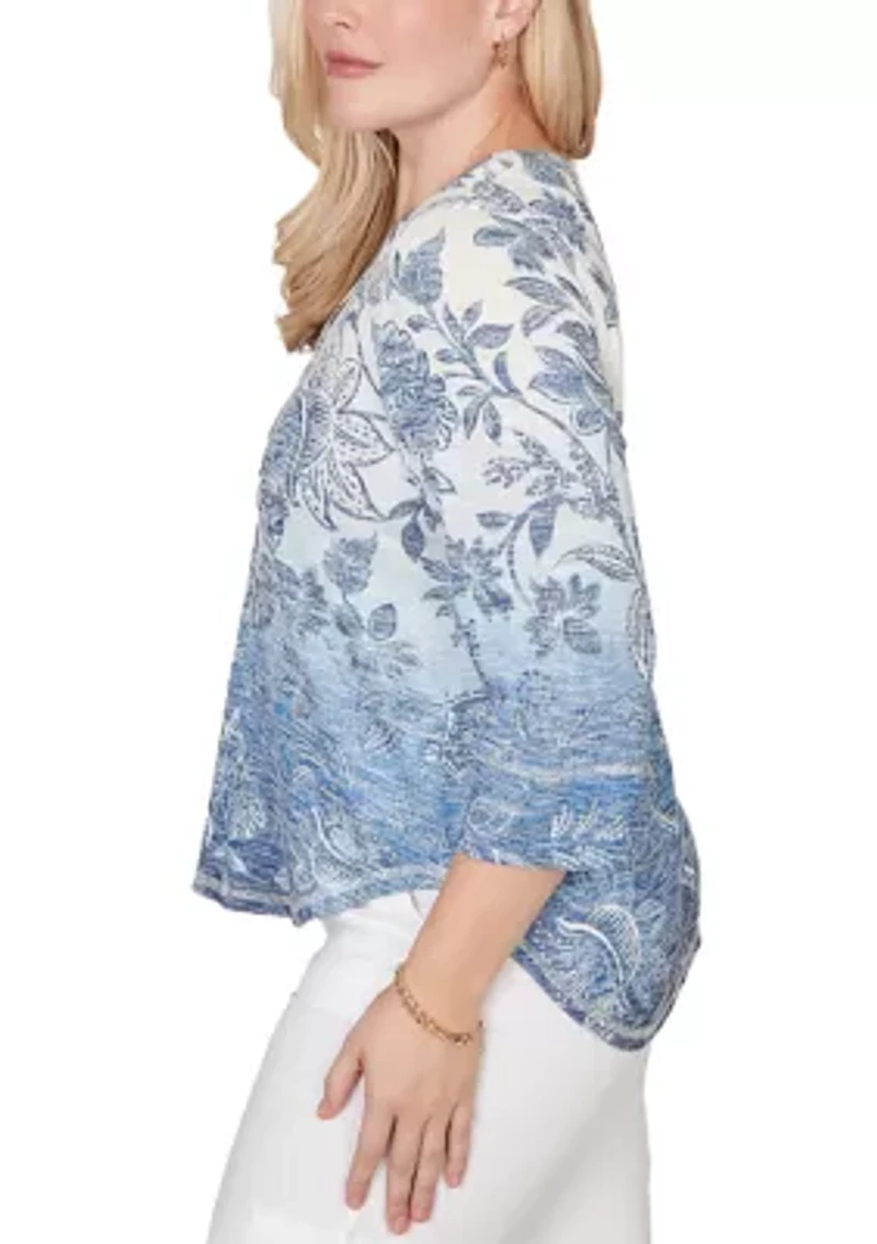 Women's Out Of The Blue Ombre Batik Floral Top