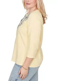 Women's Out Of The Blue Yoke Floral Embroidery Top