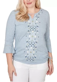 Women's Out Of The Blue Center Scroll Embroidery Top